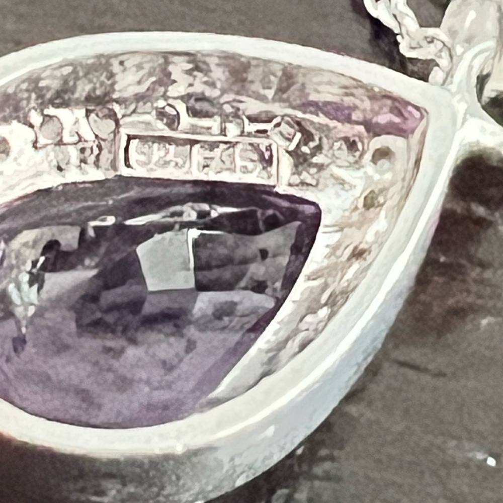 Sterling silver purple teardrop pendant necklace - Picture 7 of 7